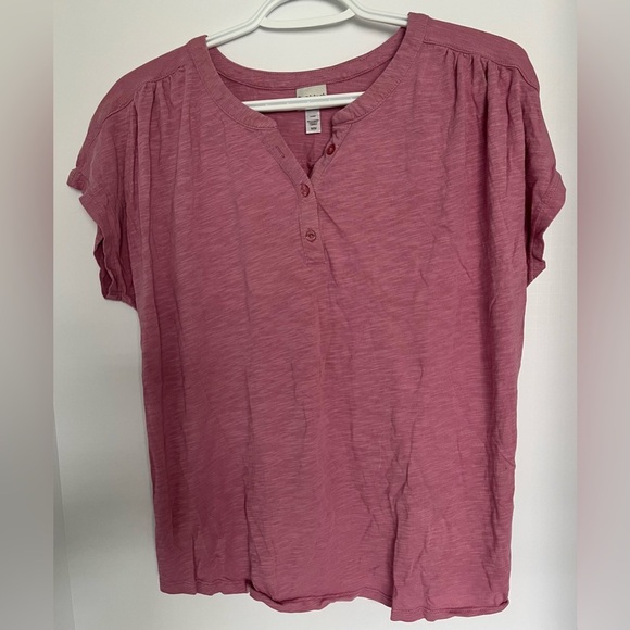 Black Bow Shirt Women’s M Pink Henley Short Sleeve Tee - Picture 1 of 7